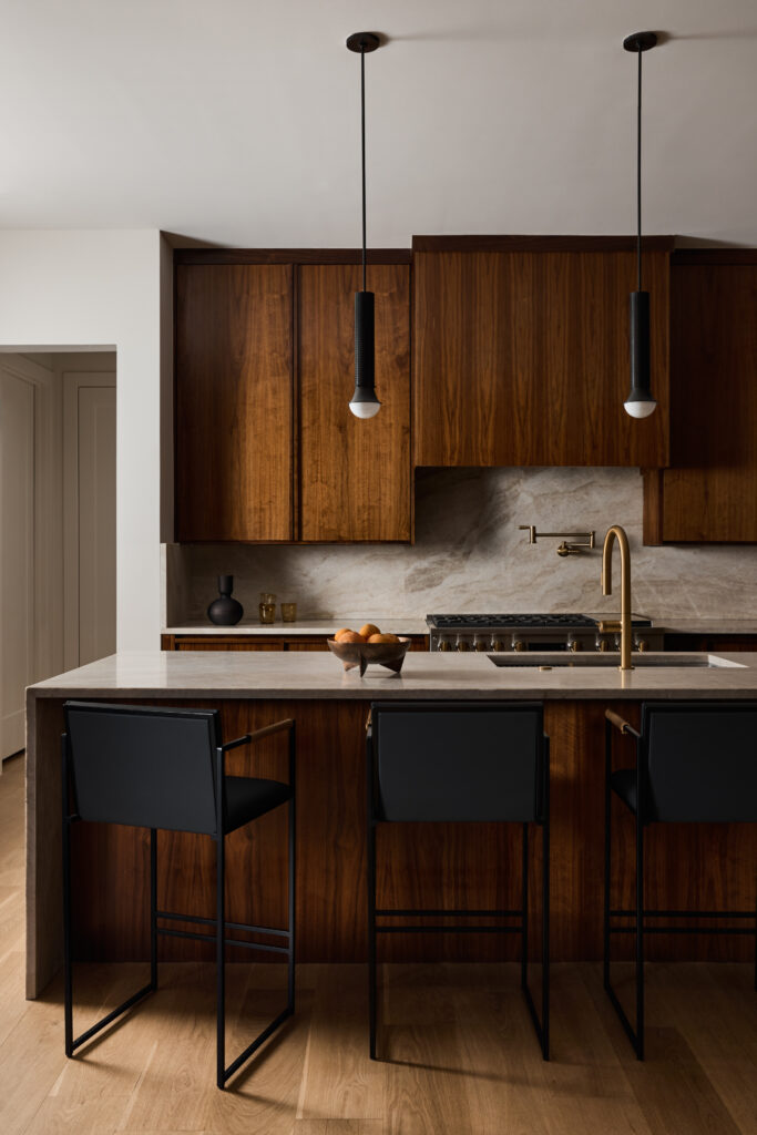 Modern kitchen, walnut cabinets